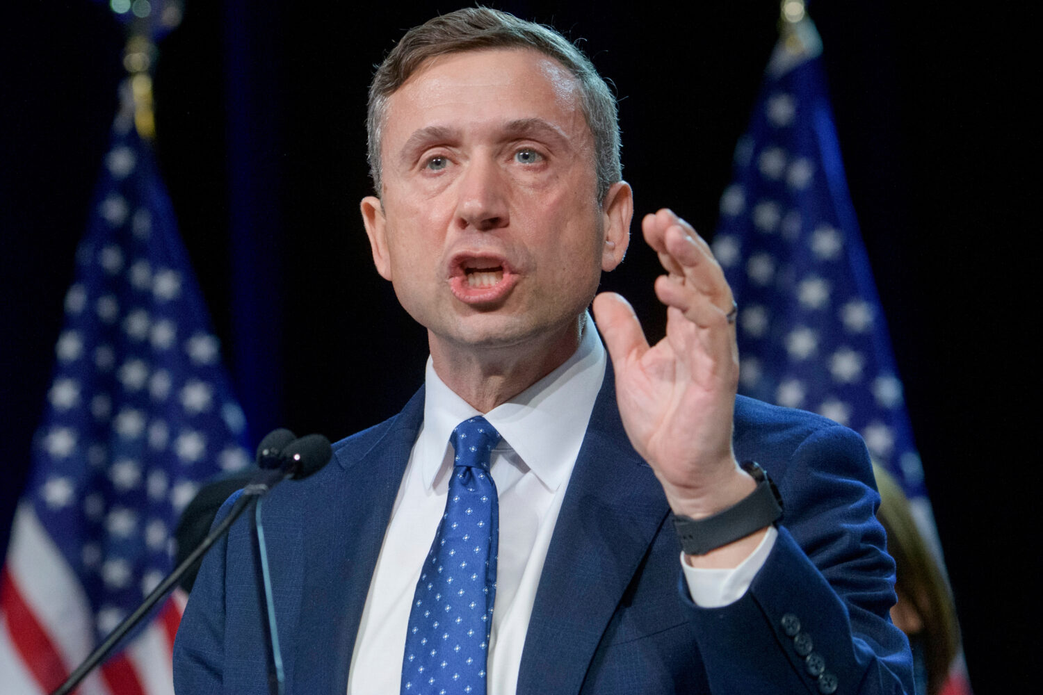 FILE - Democratic National Committee chairman Ken Martin speaks after winning the vote at the Democ...