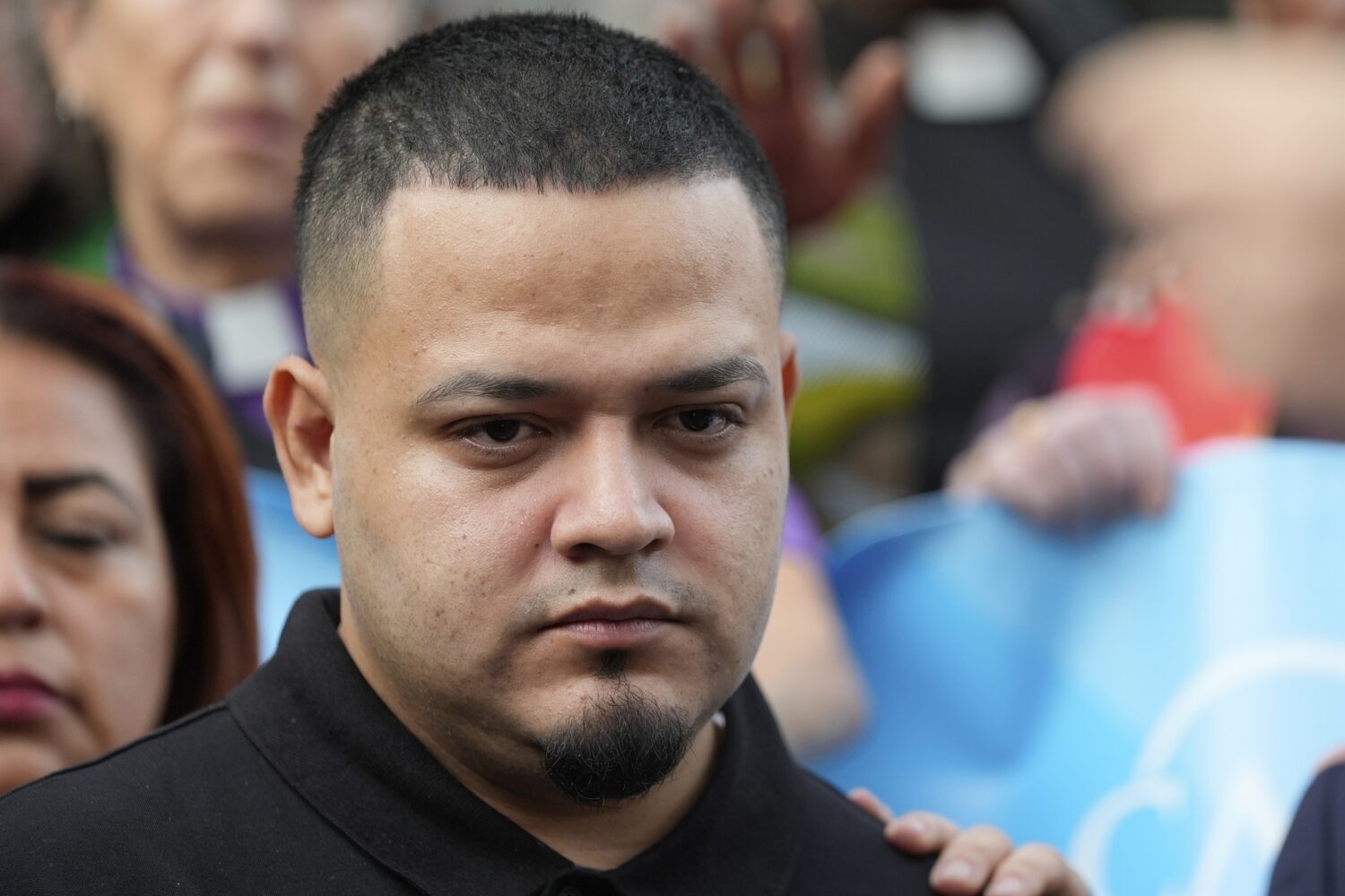 FILE - Kilmar Abrego Garcia joins supporters in a protest rally outside the Immigration and Customs...