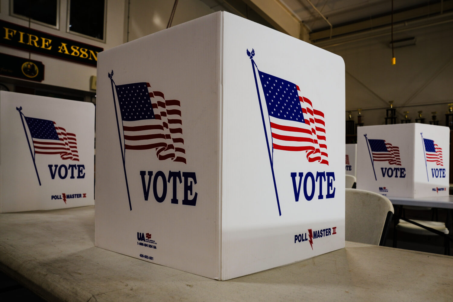 FILE - Voting booths are set up at a polling place in Newtown, Pa., Tuesday, April 23, 2024. (AP Ph...