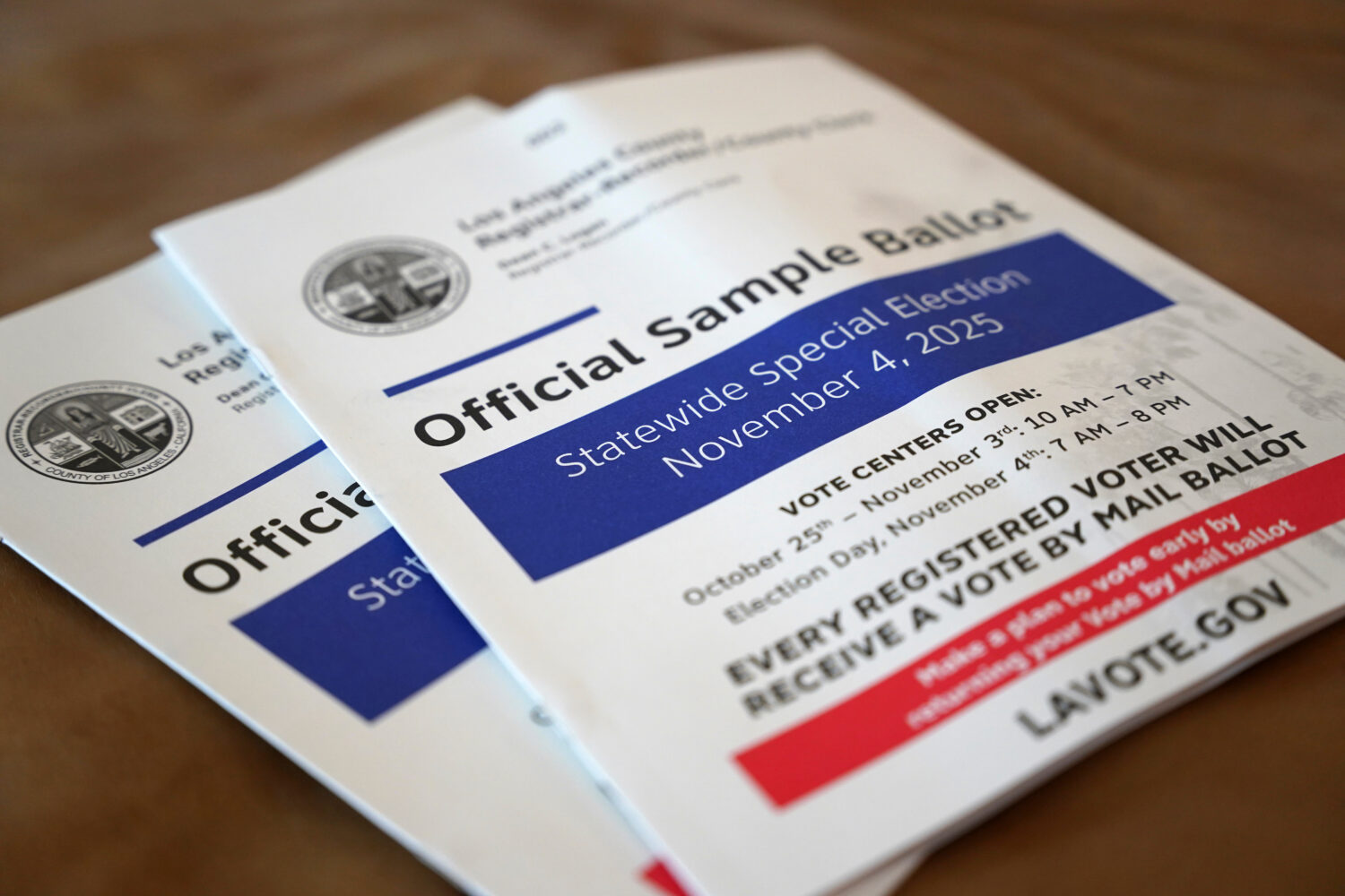 A sample ballot is pictured before early voting starts in California's statewide special election, ...