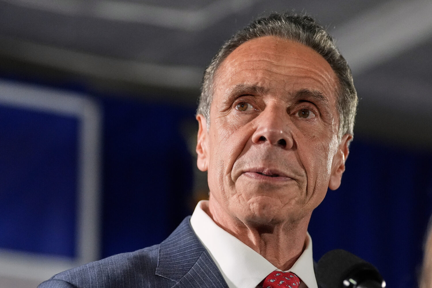 FILE - Mayoral candidate Andrew Cuomo speaks to supporters during a Democratic primary watch party,...