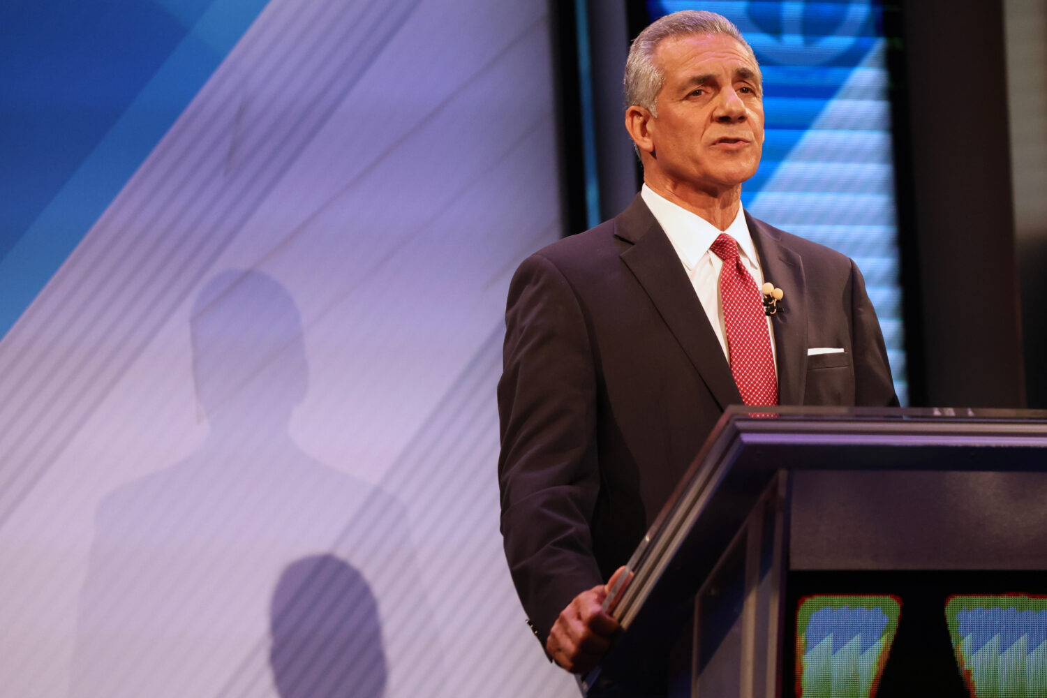 Republican Jack Ciattarelli speaks during the final debate in the New Jersey governor's race with D...
