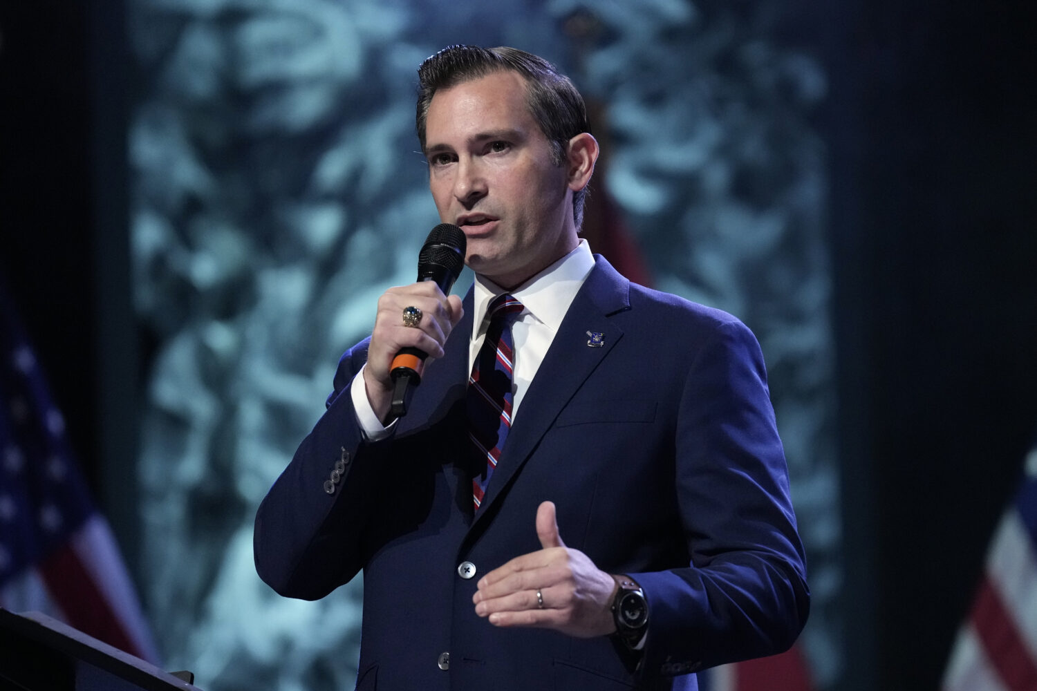 U.S. Seventh Congressional District candidate Matt Van Epps speaks during a political forum Monday,...