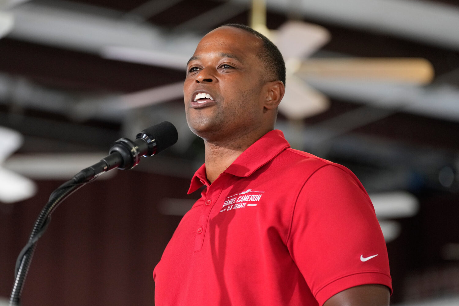 FILE - Former Kentucky attorney general Daniel Cameron speaks at the annual Fancy Farm picnic, Aug....