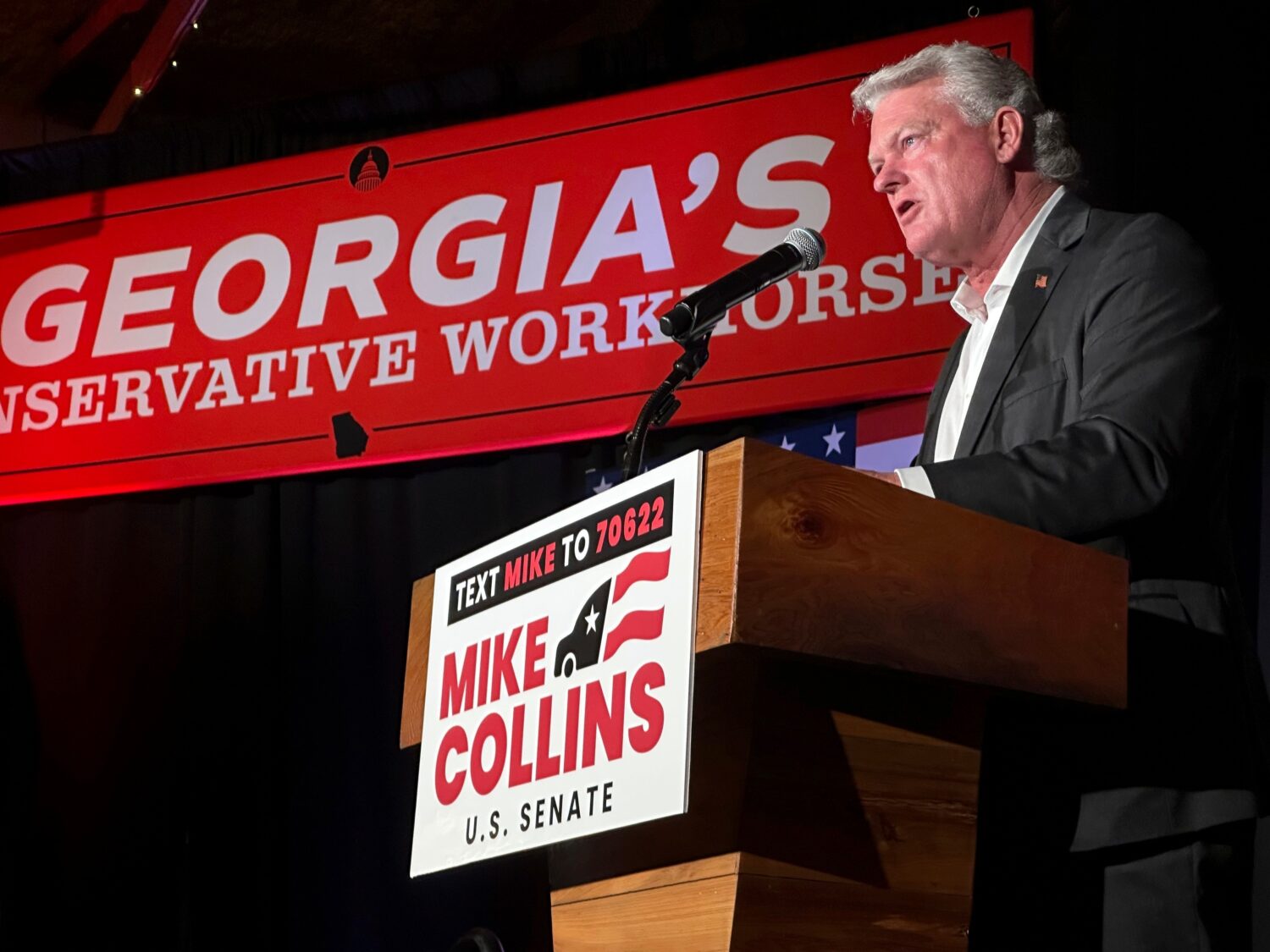 FILE - U.S. Rep. Mike Collins speaks at a Senate campaign event on Aug. 19, 2025, in Jackson, Ga. (...