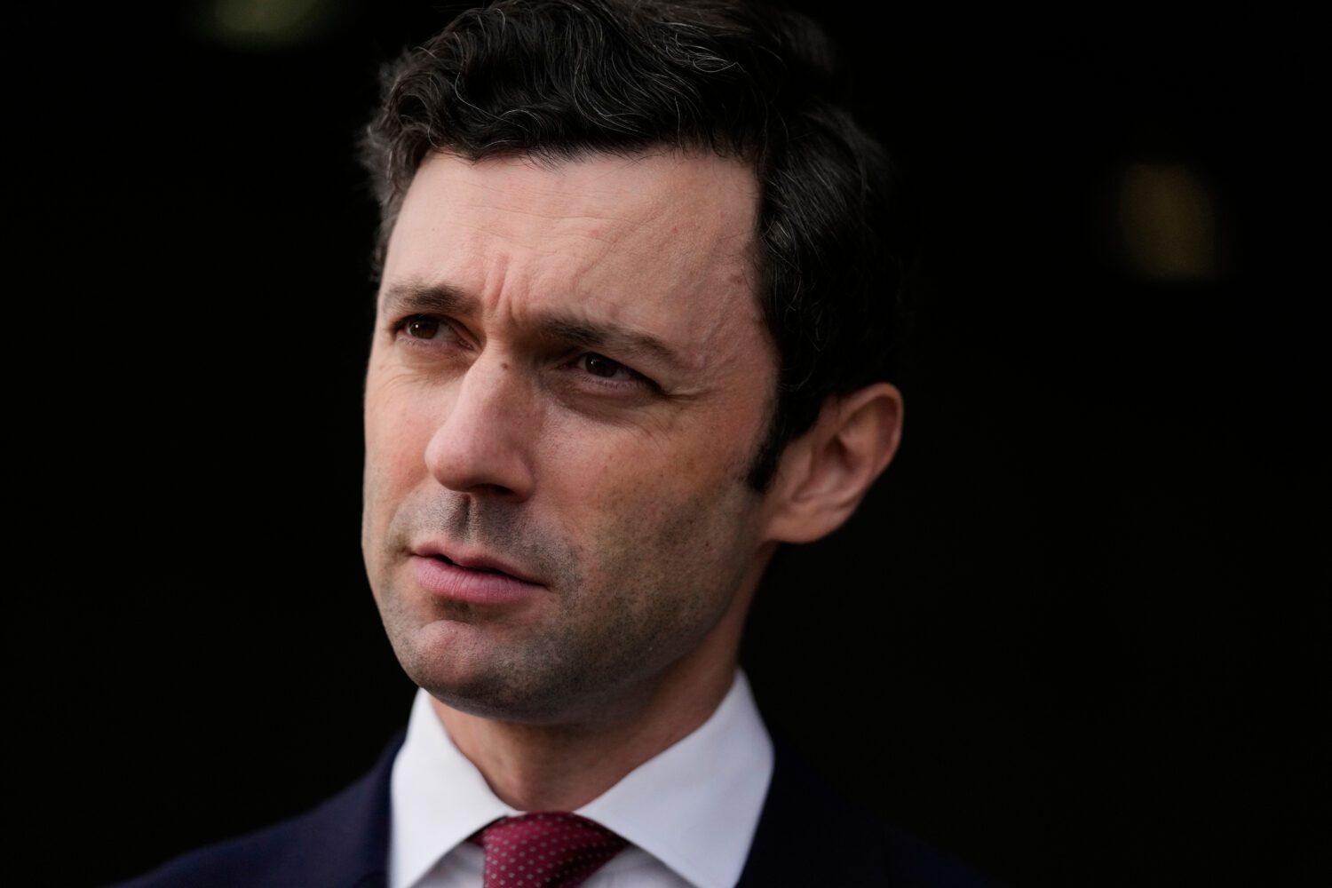 FILE - Sen. Jon Ossoff, D-Ga., speaks during an interview at Dobbins Air Reserve Base, Saturday, Ap...