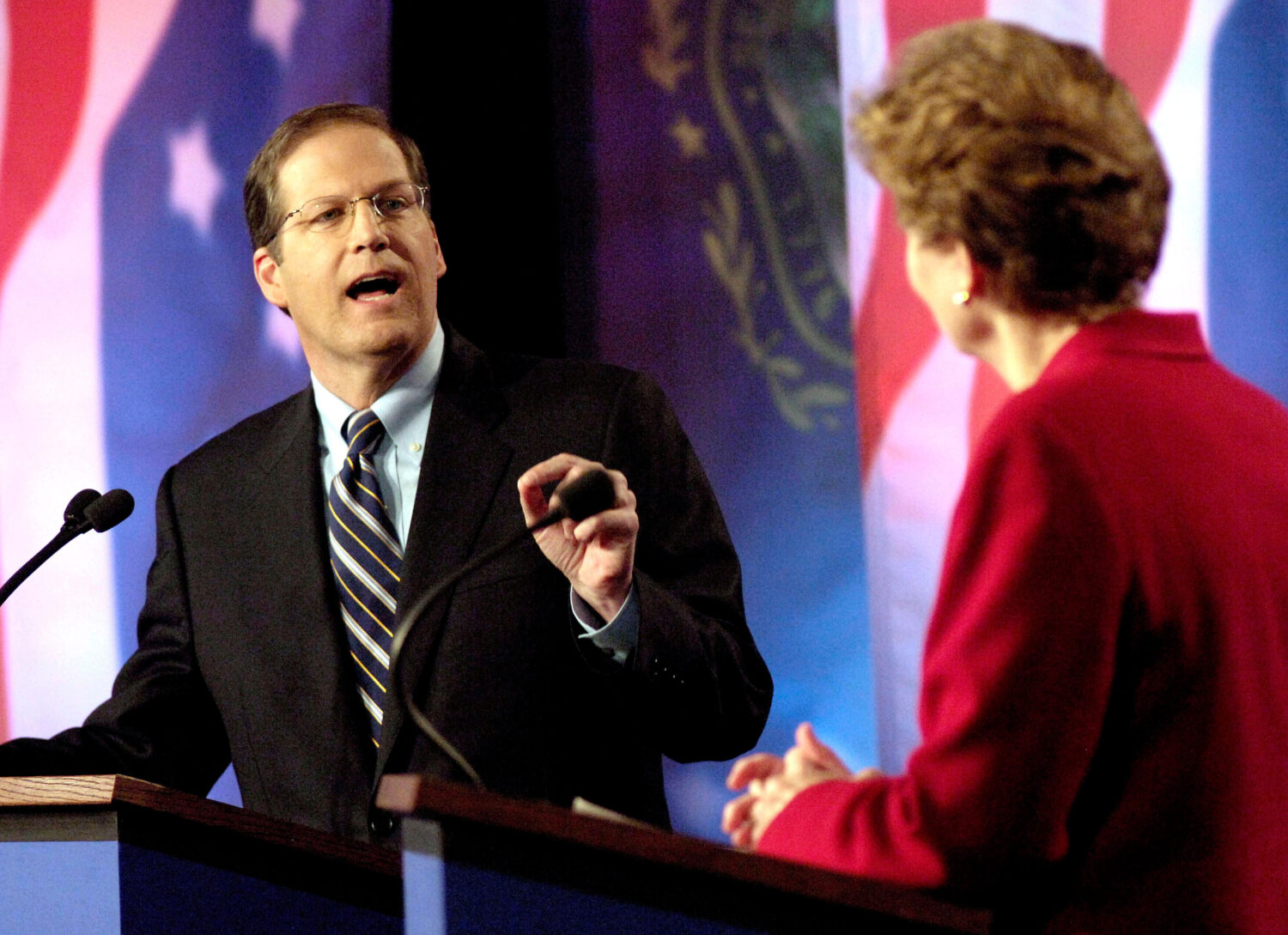 FILE - U.S. Sen. John Sununu, R-N.H., left, spars with Democratic rival and former governor Jeanne ...