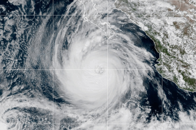 This NOAA satellite image taken at 1:00 p.m. EST on Tuesday, Oct. 7, 2025, shows Hurricane Priscill...