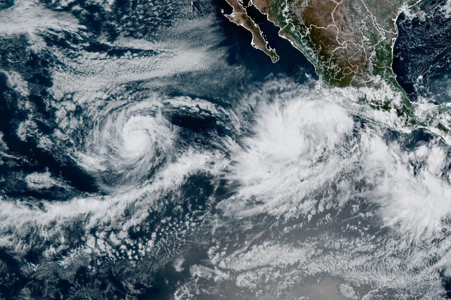 This NOAA satellite image taken at 5:20 p.m. EST on Saturday, Oct. 4, 2025, shows Tropical Storm Pr...