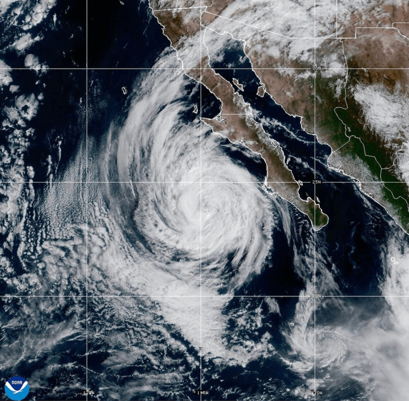 This NOAA satellite image taken at 2:09 p.m. EST on Thursday, Oct. 9, 2025, shows Tropical Storm Pr...