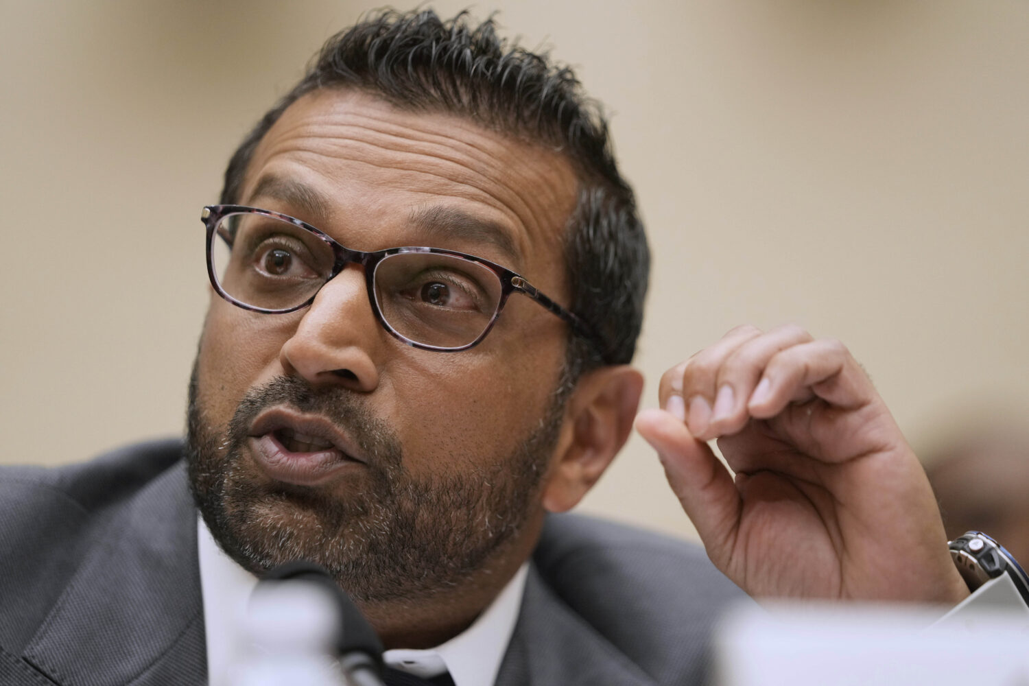 FBI Director Kash Patel speaks with Rep. Pramila Jayapal, D-Wash., as he appears before the House J...
