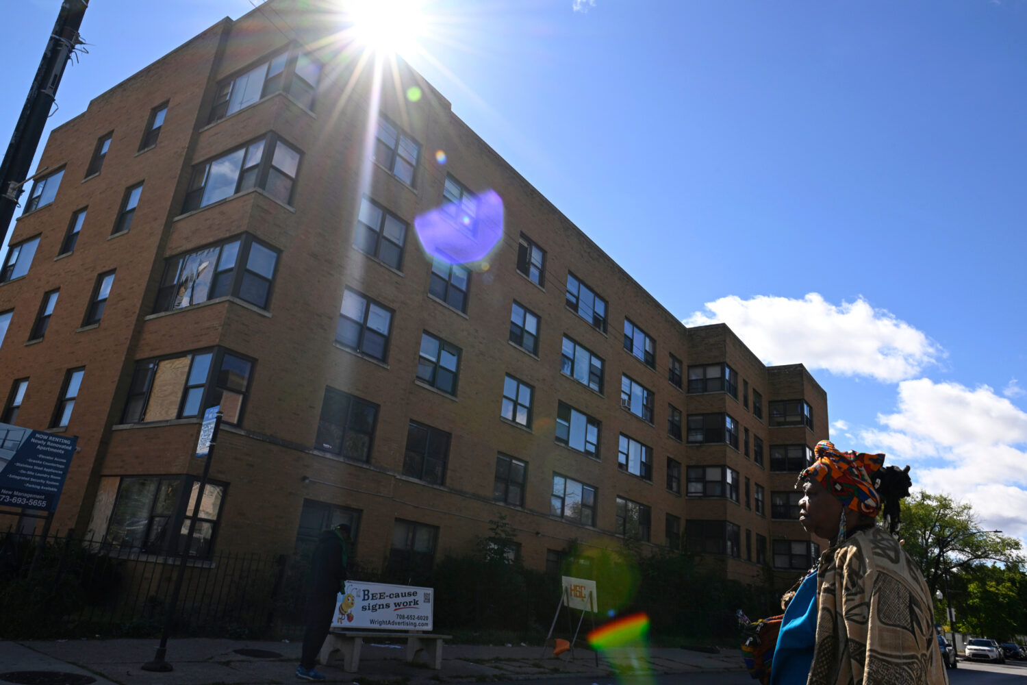 The apartment building at 7500 South Shore Drive in Chicago, which was raided by ICE agents is seen...