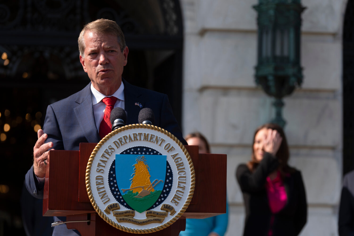 FILE - Nebraska Gov. Jim Pillen, speaks during a news conference at the Department of Agriculture t...