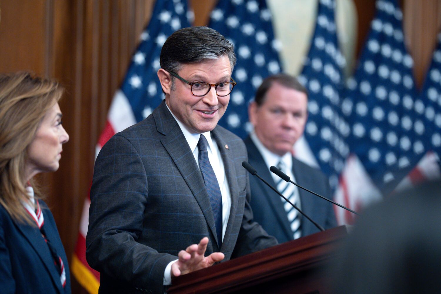 Speaker of the House Mike Johnson, R-La., holds a news conference on day 23 of the government shutd...