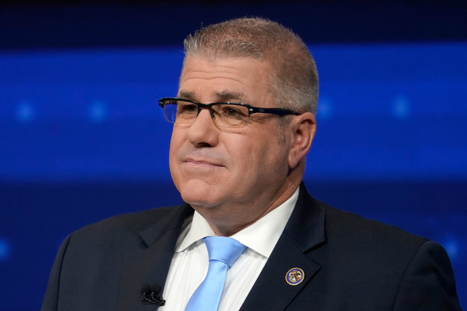 FILE - Republican gubernatorial challenger state Sen. Darren Bailey participates in a debate, on Oc...