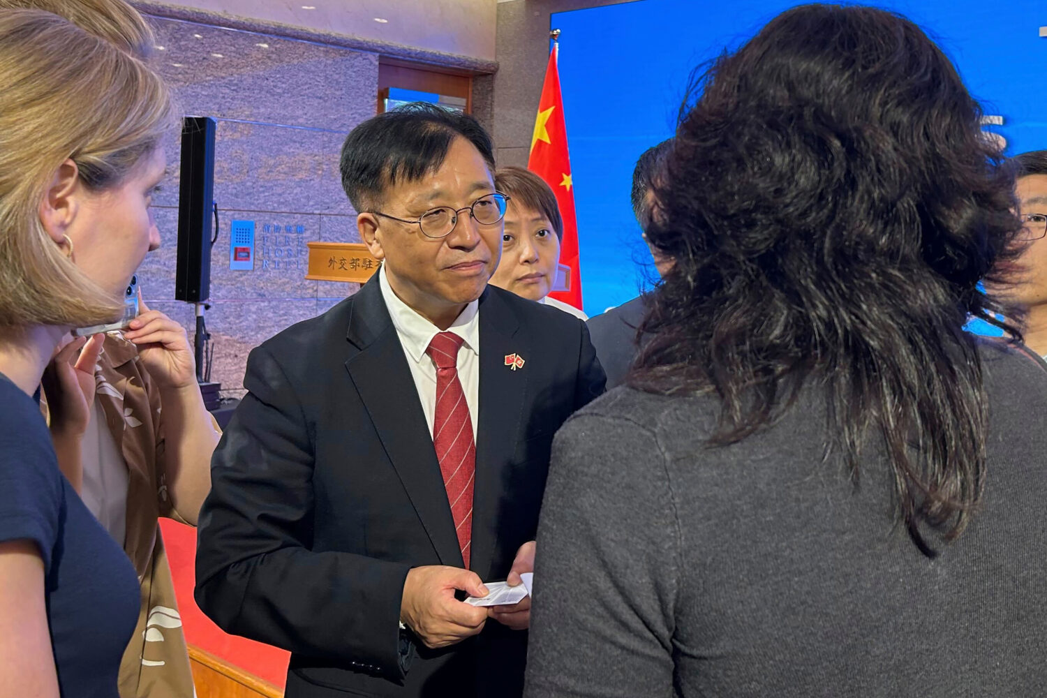 FILE - Cui Jianchun, Commissioner of China's Foreign Ministry in Hong Kong, meets with the press, i...