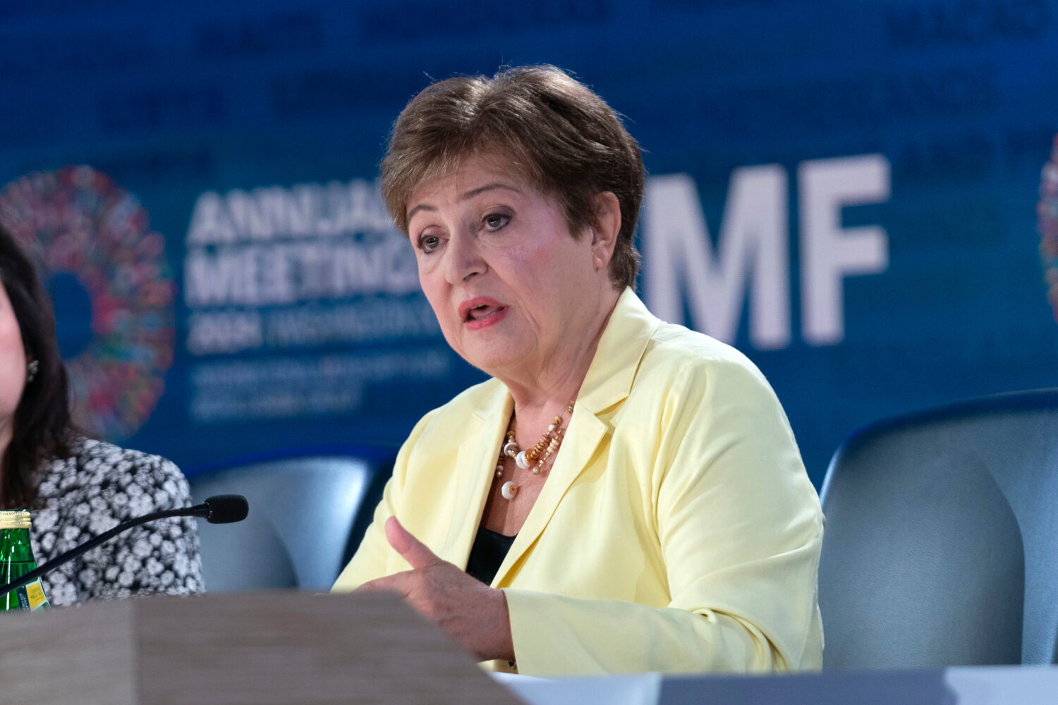 FILE - International Monetary Fund (IMF) Managing Director Kristalina Georgieva speaks during a new...