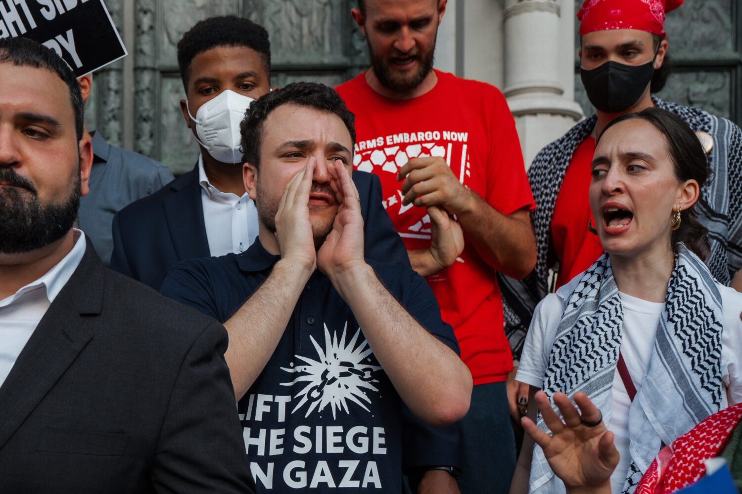 FILE - Pro-Palestinian activist Mahmoud Khalil chants during a rally celebrating his return from im...