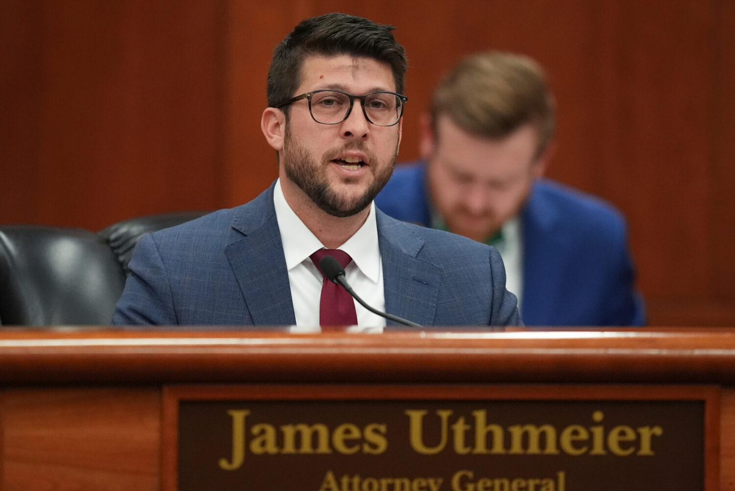 FILE - Florida Attorney General James Uthmeier speaks during a meeting at the Florida capitol in Ta...