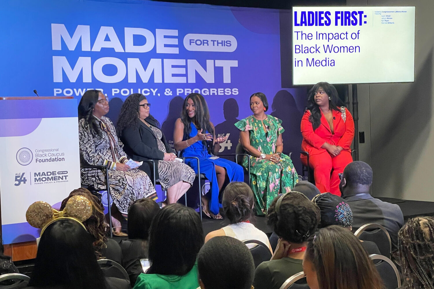 Former Washington Post opinion columnist Karen Attiah, center, speaks during a panel discussion abo...
