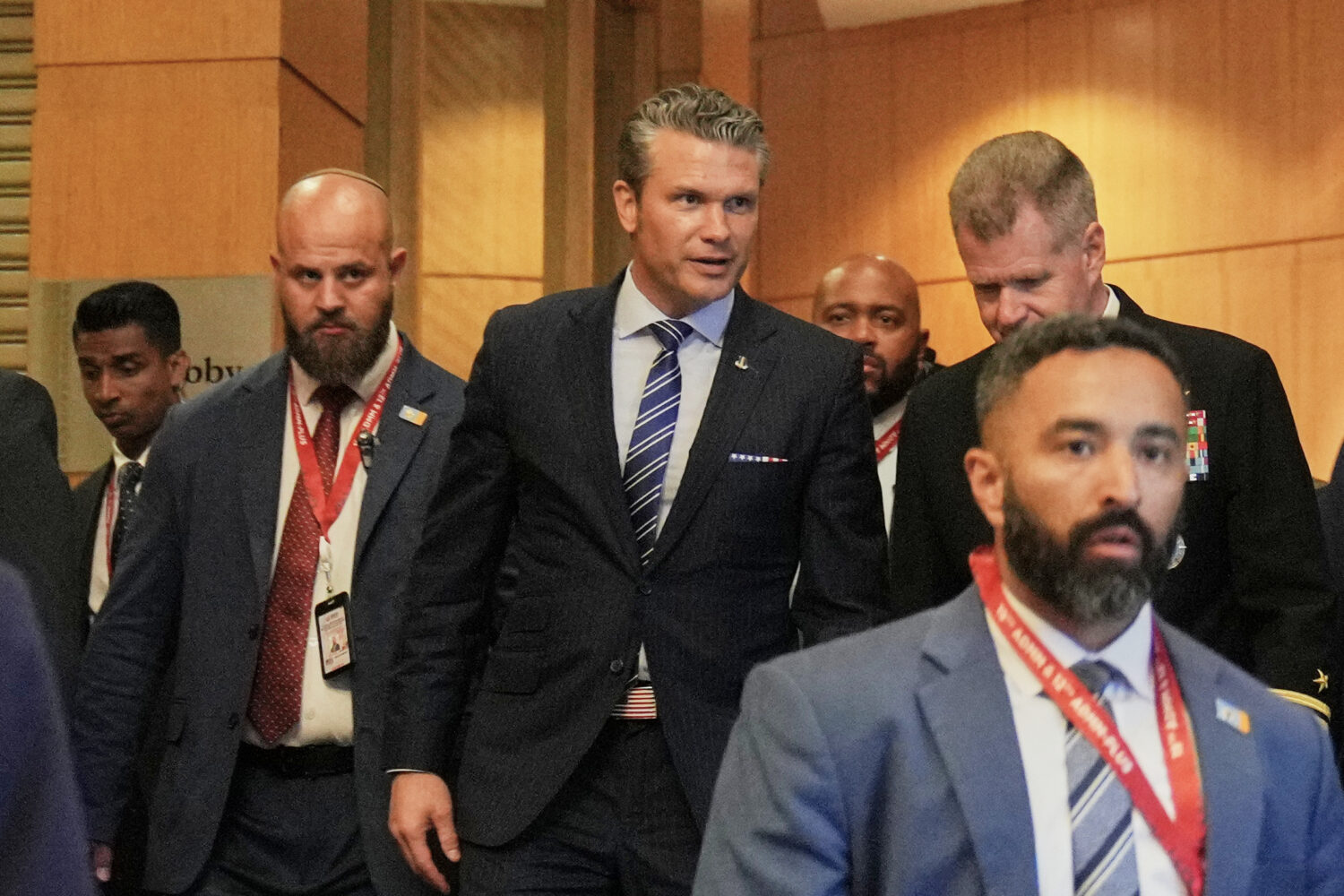 U.S. Defense Secretary Pete Hegseth leaves after a bilateral meeting with Malaysia's Defense Minist...