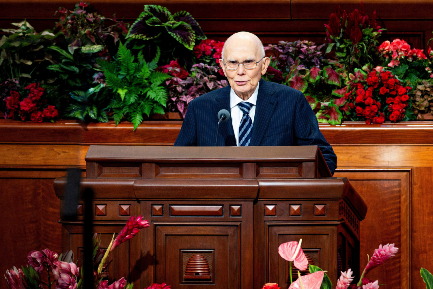 FILE - President Dallin H. Oaks, president of the Quorum of the Twelve Apostles, speaks during the ...