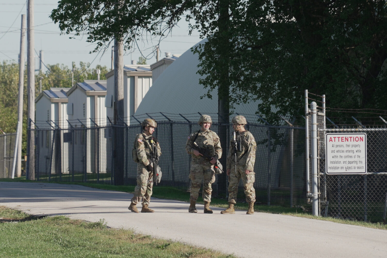 Military personnel in uniform, with the Texas National Guard patch on, are seen at the U.S. Army Re...