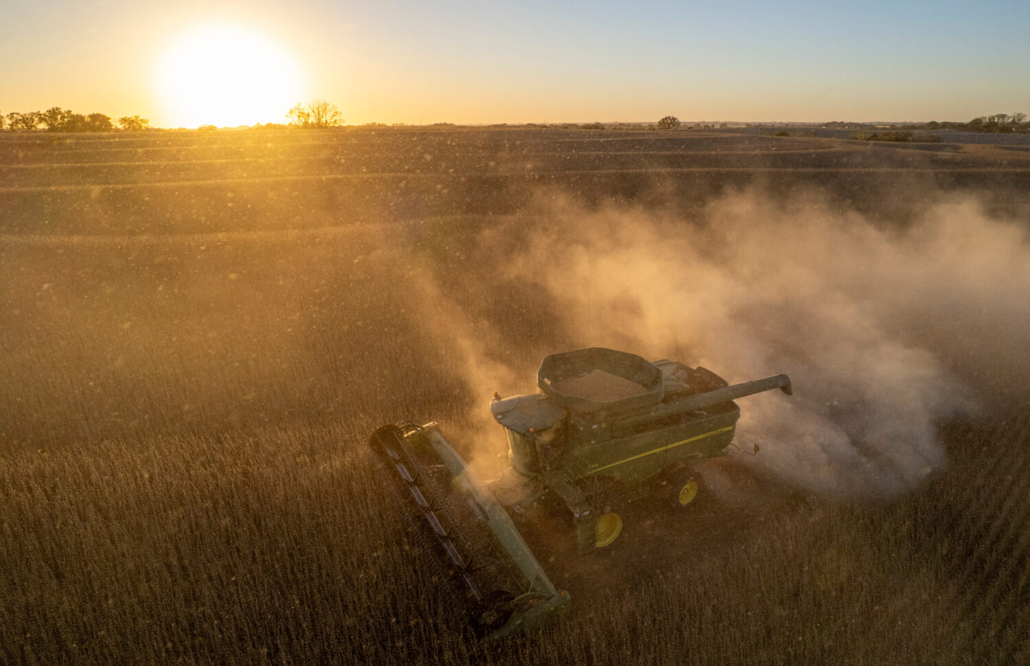 Rodney Egger harvests soybeans with a combine on Wednesday, Oct. 22, 2025, south of Lincoln, Neb. (...