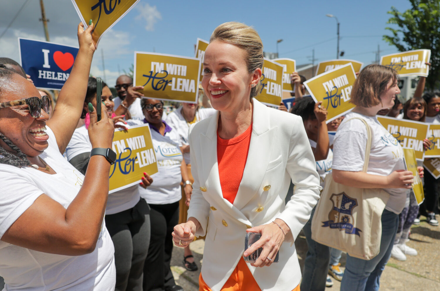 New Orleans City Councilmember Helena Moreno greets supporters as she arrives to submit her qualify...