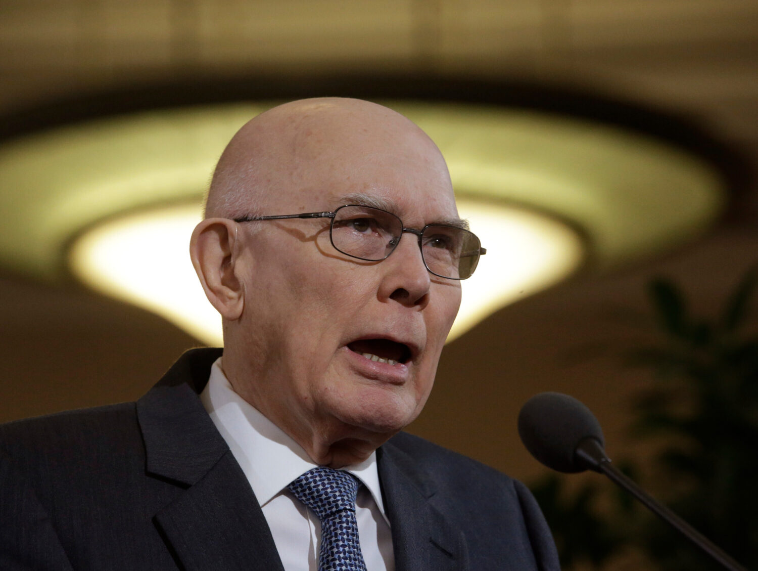 FILE - Elder Dallin H. Oaks of the Church's Quorum of the Twelve Apostles speaks during a news conf...