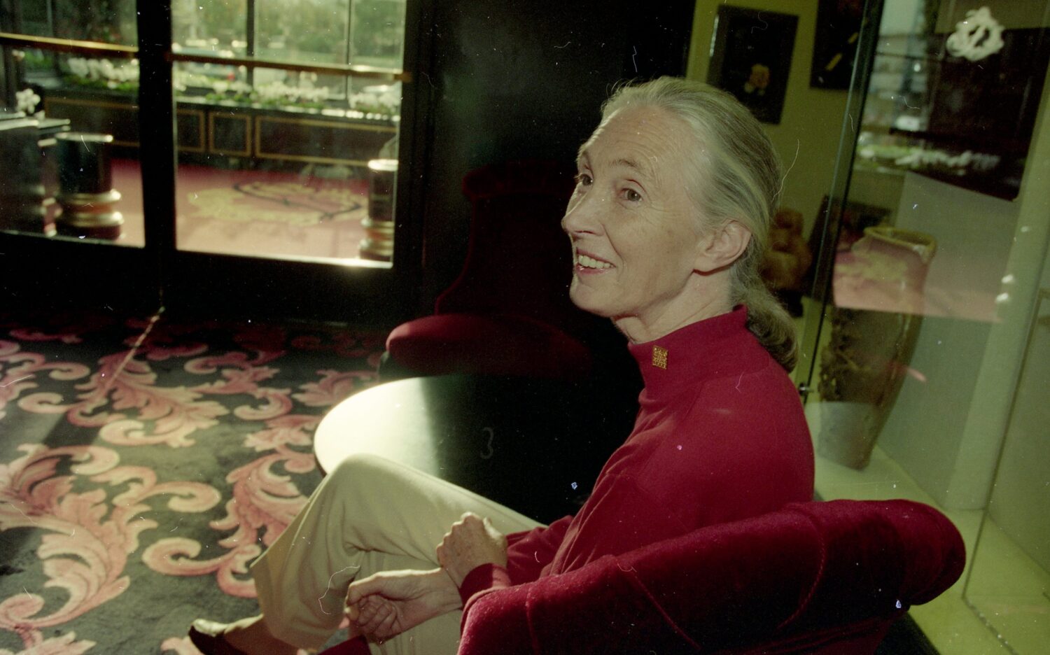 Jane Goodall sits during an interview at the Fairmount Hotel in San Francisco on Oct. 4, 1996. (Liz...