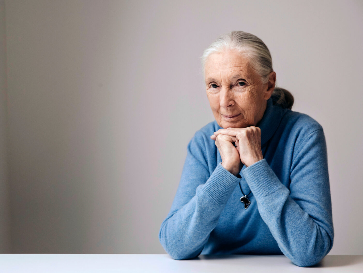 FILE - British primatologist, ethologist, and anthropologist Jane Goodall poses for a portrait in N...