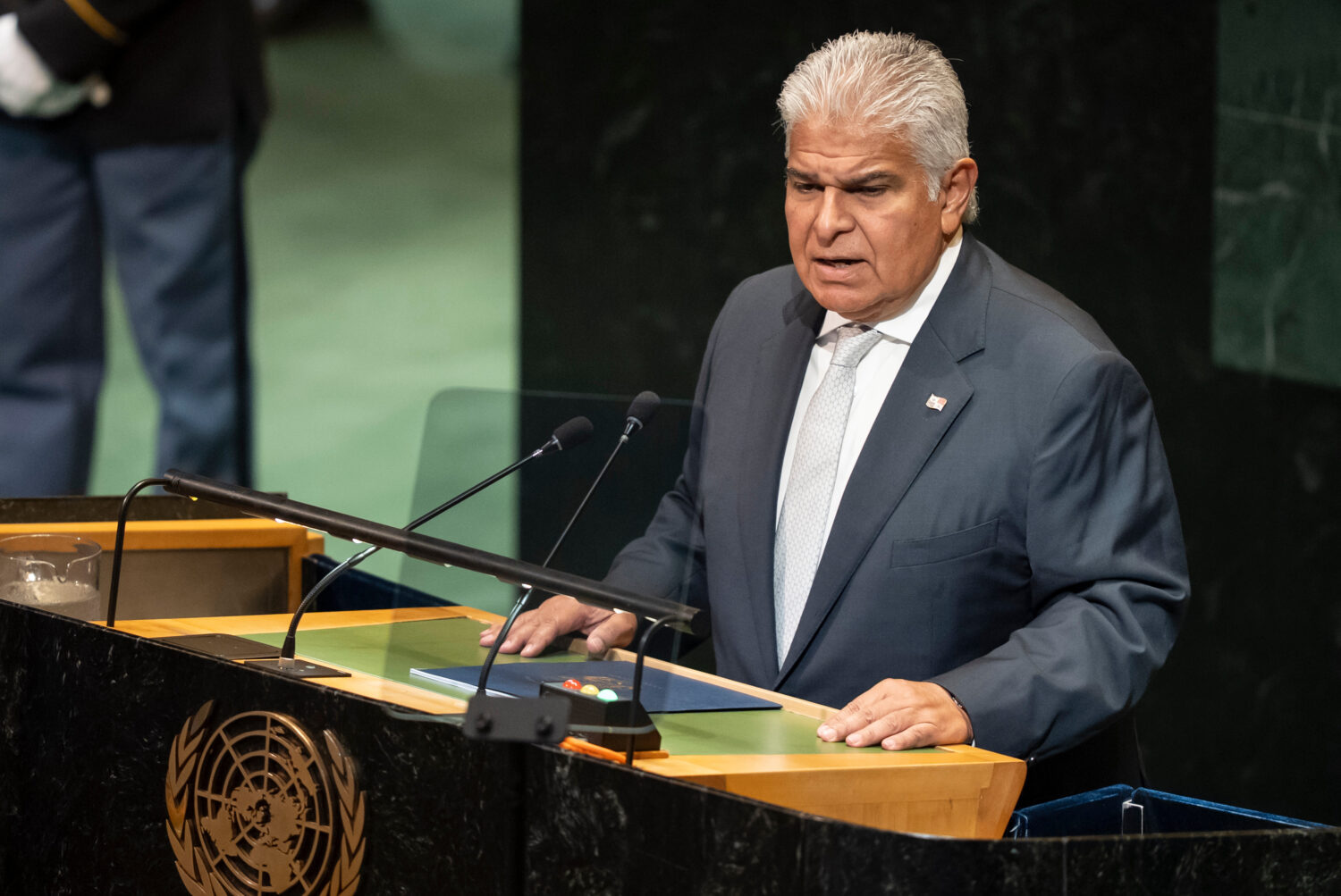 FILE - Panama President José Raúl Mulino speaks during the 80th session of the United Nations Gen...
