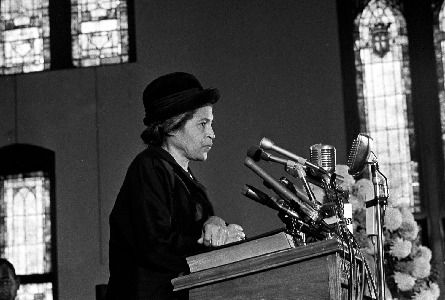 FILE - Rosa Parks speaks at Ebenezer Baptist Church in Atlanta, Ga., Jan. 15, 1969. (AP Photo/Joe H...