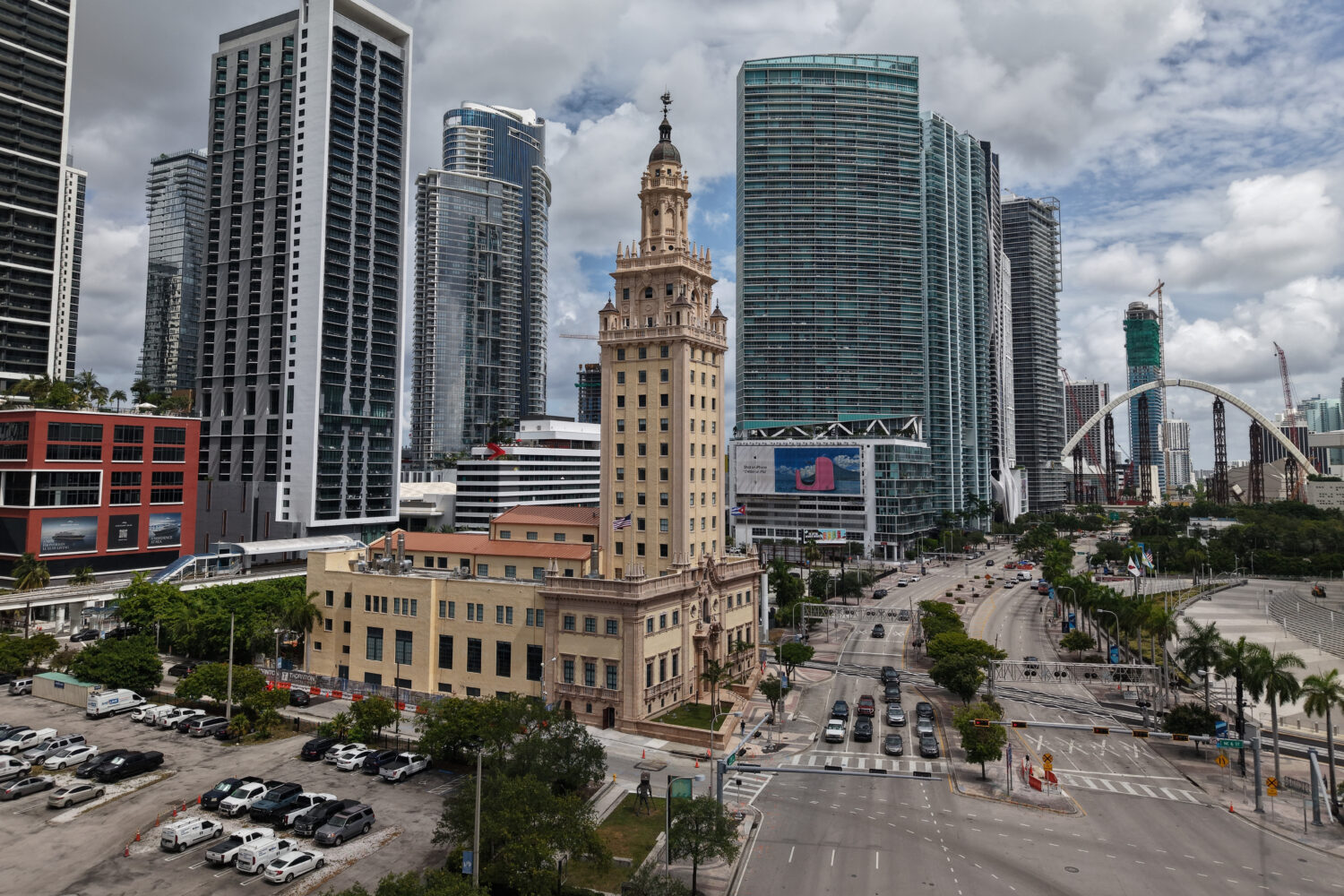 The Freedom Tower is seen in downtown Miami on Friday, Aug. 8, 2025. (AP Photo/Daniel Kozin)Credit:...