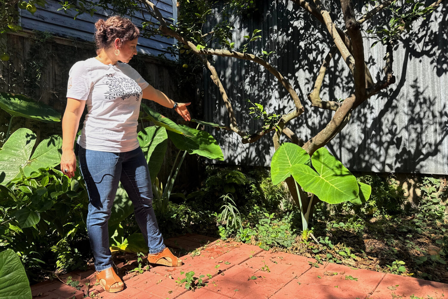 New Orleans resident Daniella Santoro points out the spot in her backyard where her family discover...