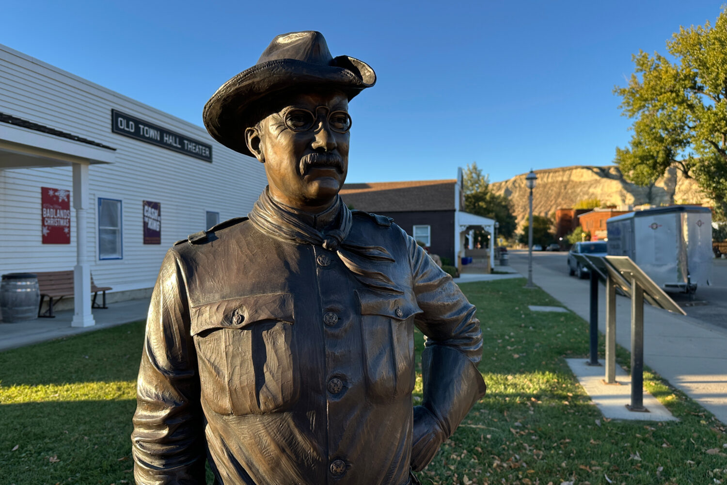 A statue of Theodore Roosevelt is seen Tuesday, Oct. 7, 2025, in Medora, N.D. (AP Photo/Jack Dura)C...
