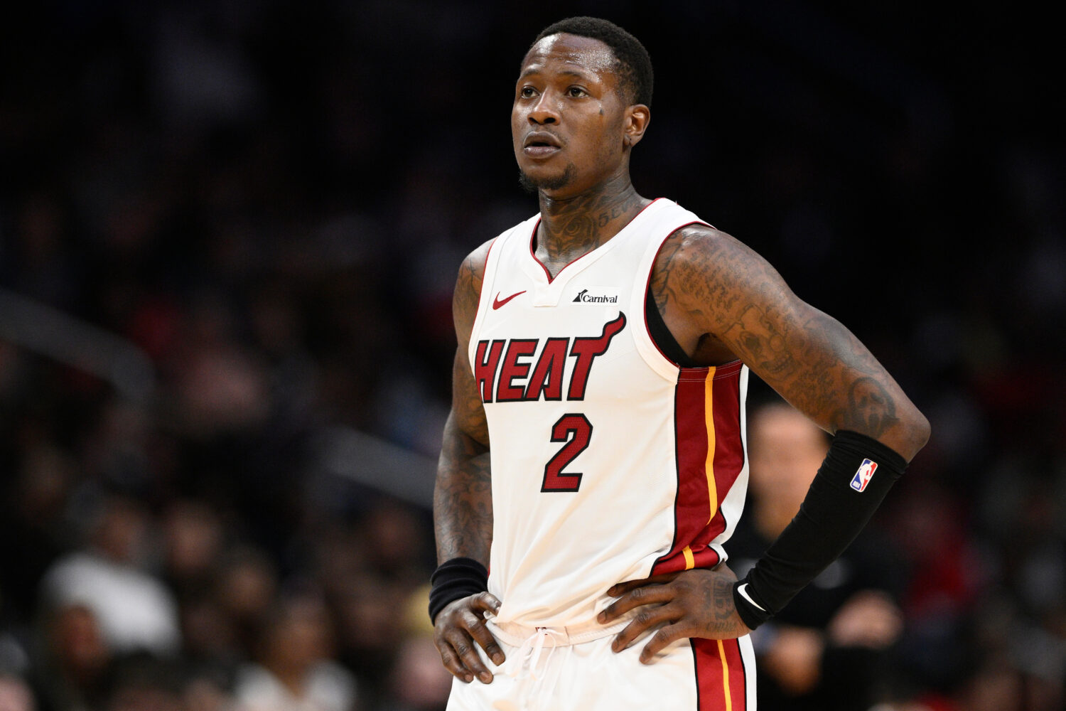 FILE - Miami Heat guard Terry Rozier (2) looks on during the second half of an NBA basketball game ...