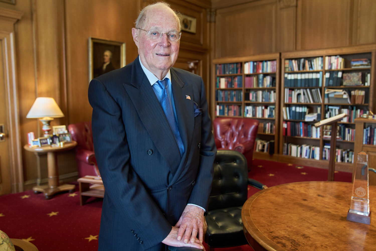 Retired Supreme Court Justice Anthony Kennedy, 88, poses for a portrait, Wednesday, Oct. 8, 2025, i...
