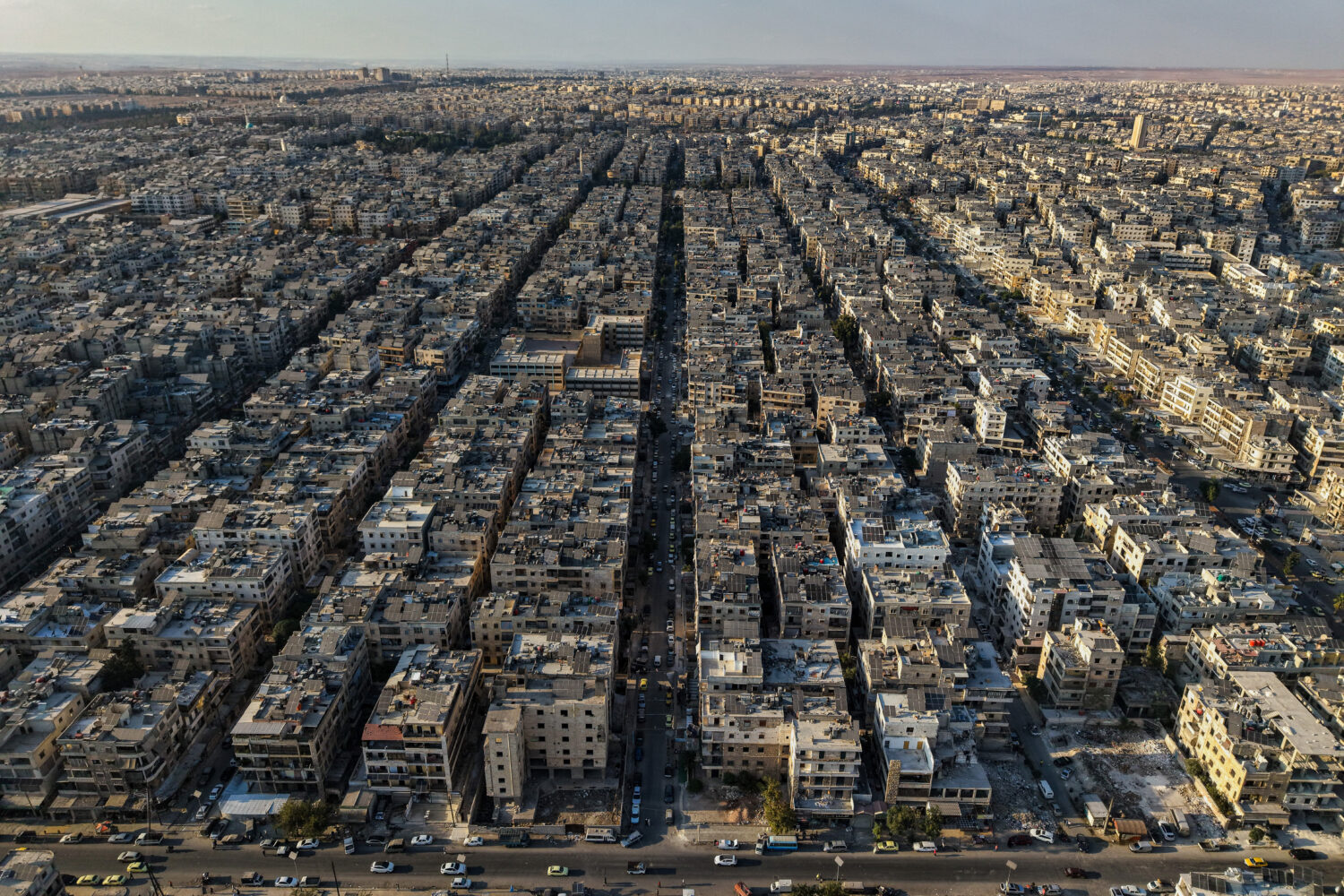 A general view shows the Sheikh Maqsoud neighborhood of Aleppo, Syria, Tuesday, Oct. 7, 2025. (AP P...