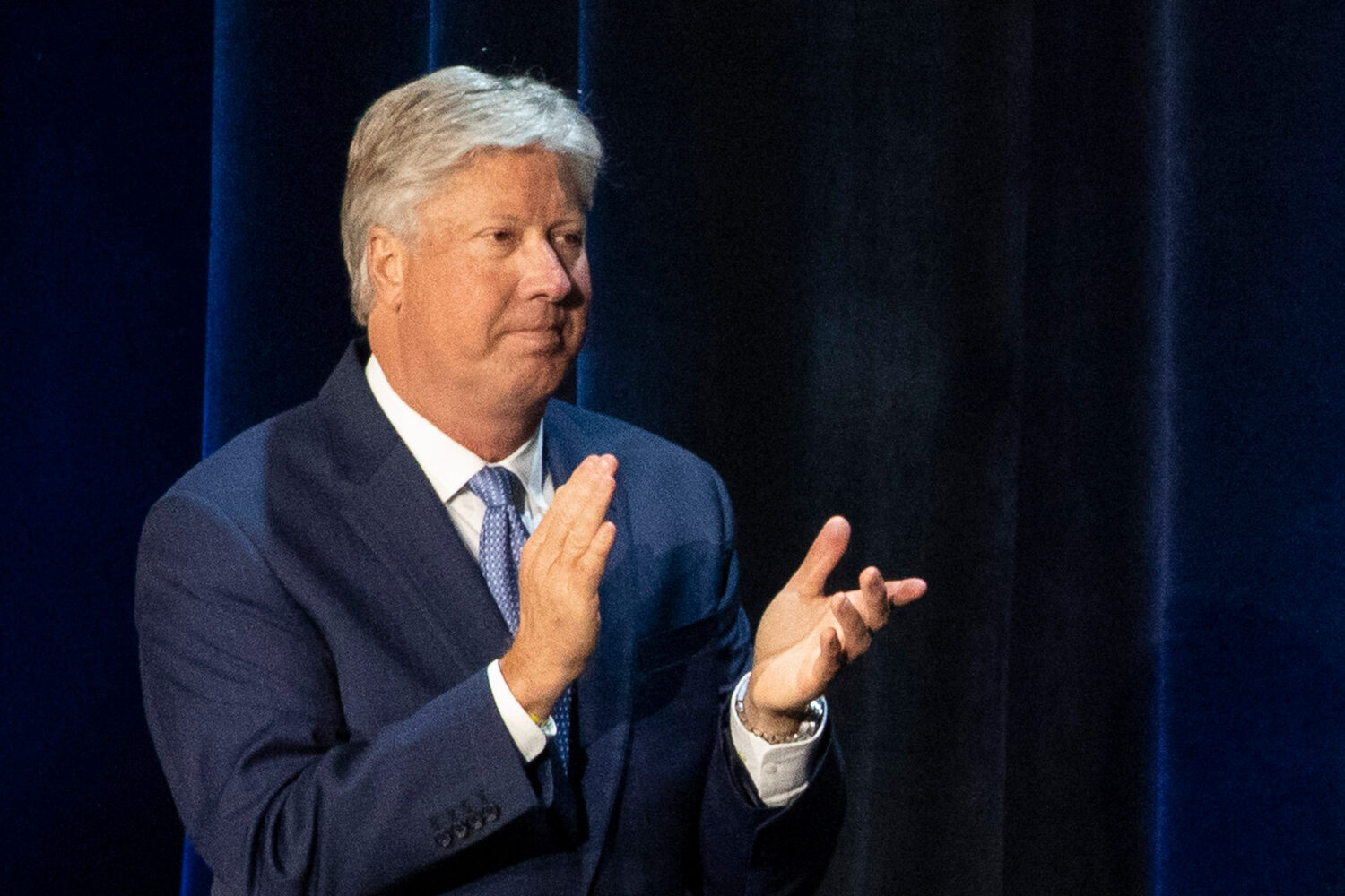 FILE - Pastor Robert Morris applauds during a roundtable discussion at Gateway Church Dallas Campus...