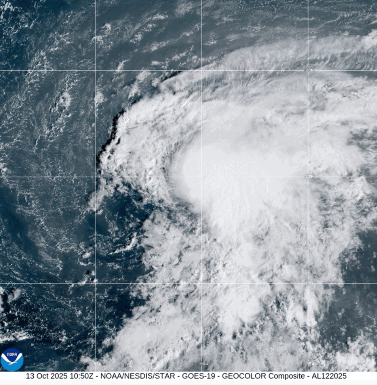 This satellite image provided by the National Oceanic and Atmospheric Administration (NOAA) shows T...