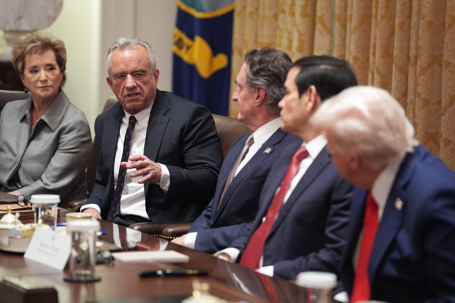 Human Services Secretary Robert F. Kennedy, Jr., speaks as President Donald Trump holds a cabinet m...