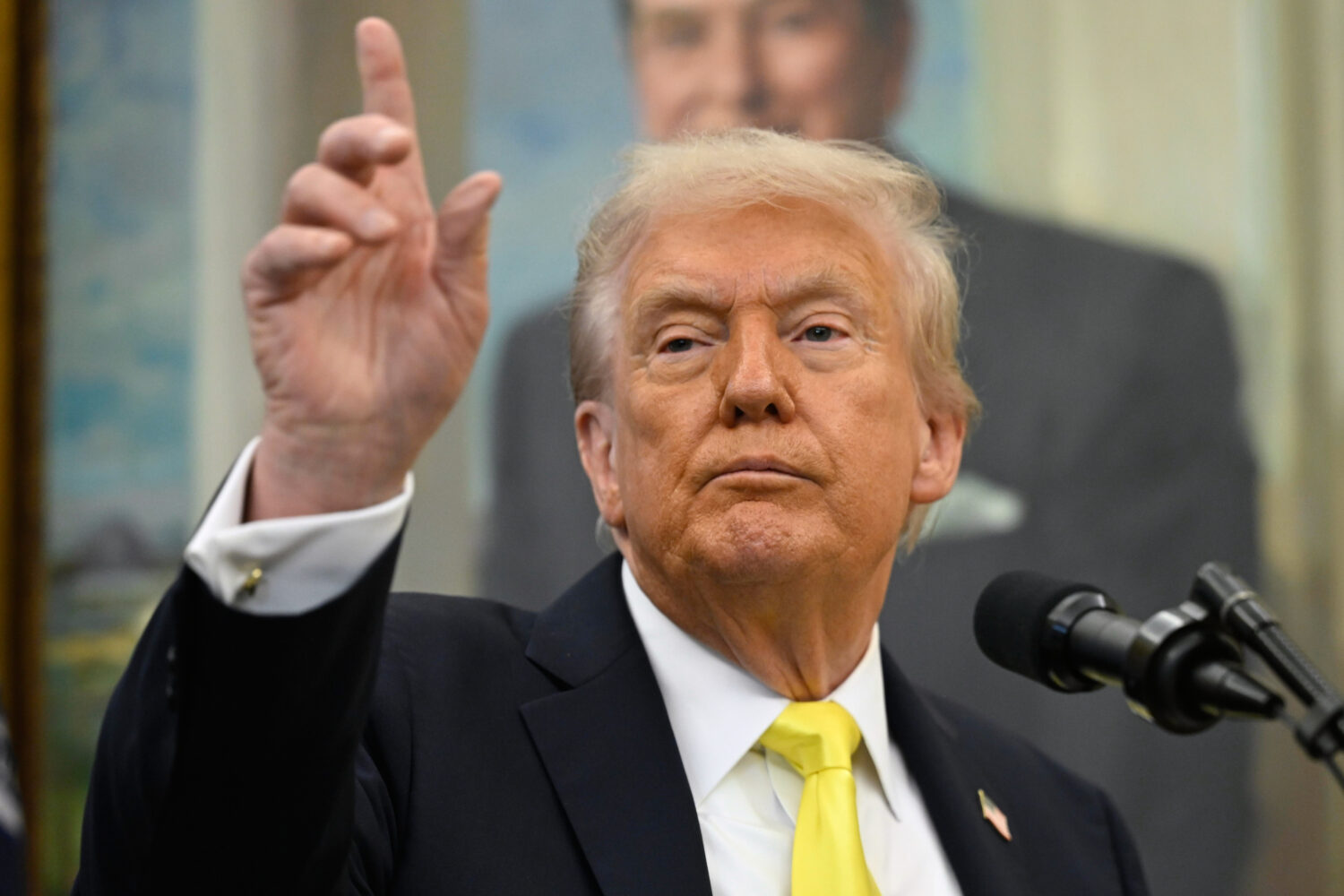 President Donald Trump speaks during an event in the Oval Office at the White House, Wednesday, Oct...