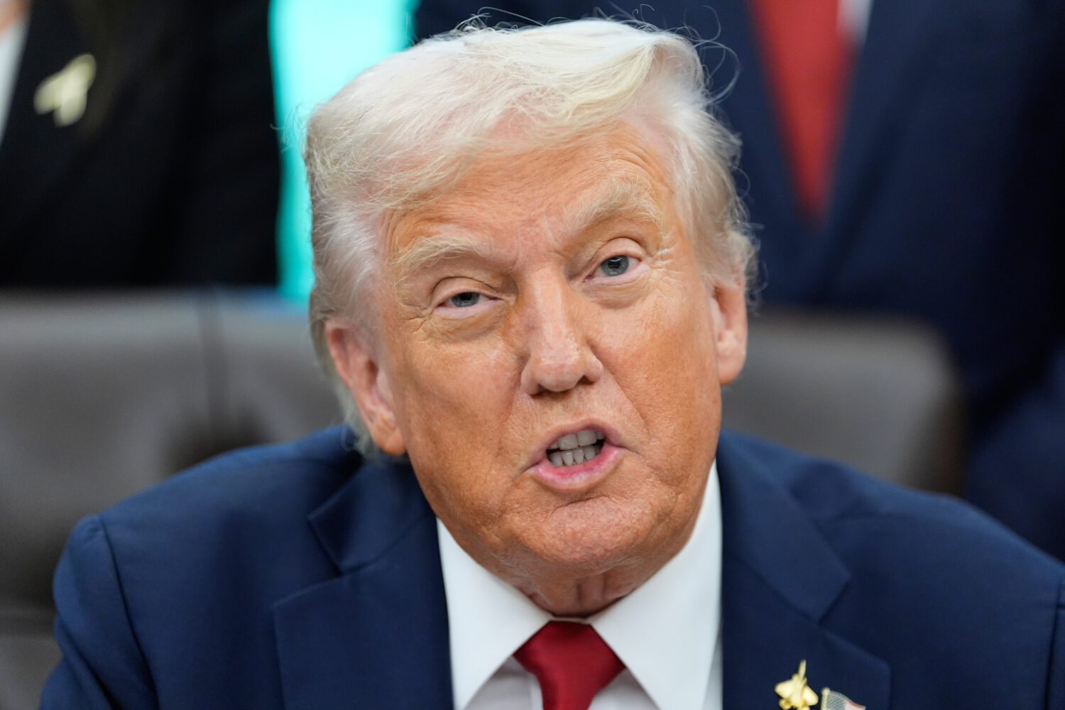 President Donald Trump speaks in the Oval Office of the White House, Tuesday, Sept. 30, 2025, in Wa...