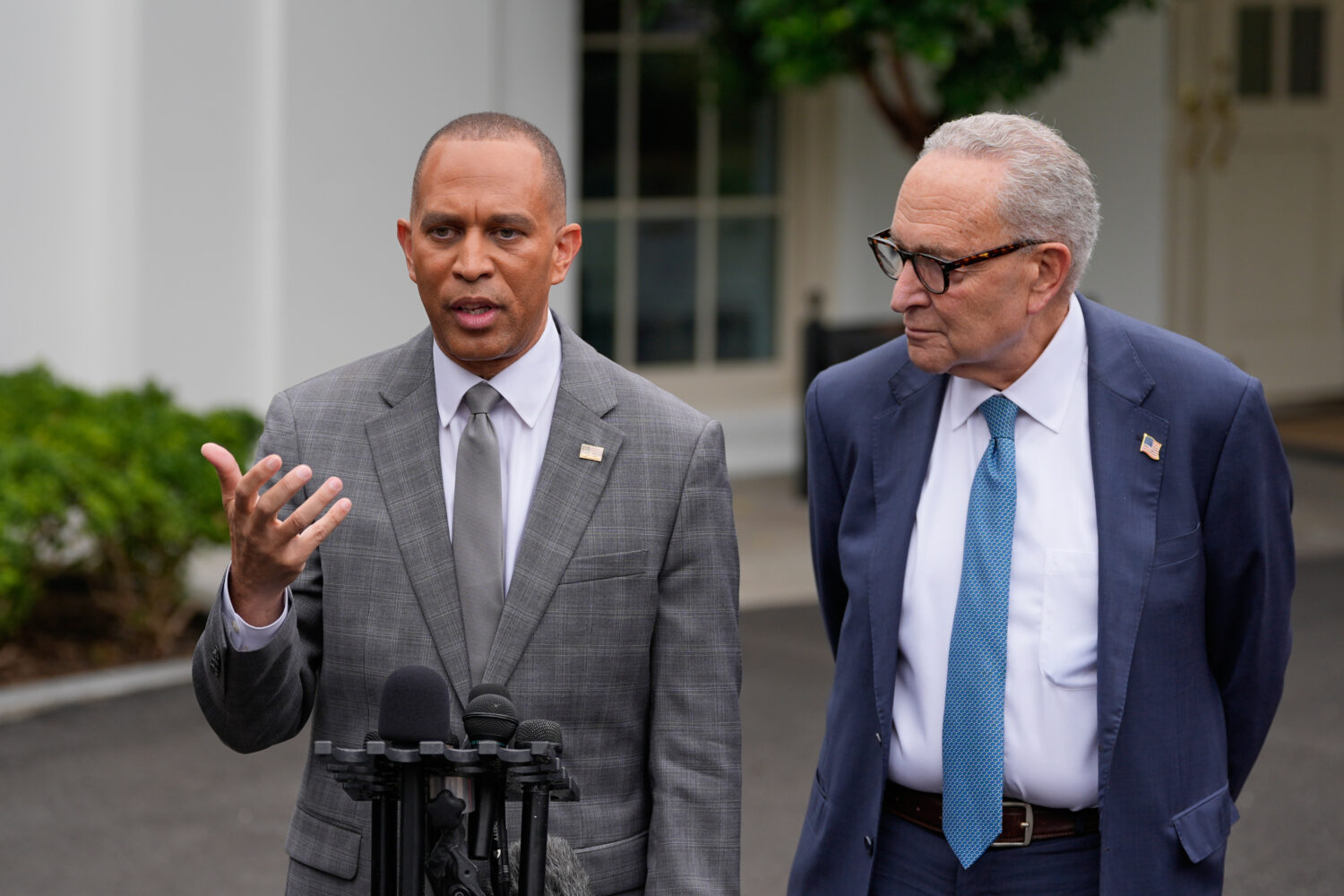 House Minority Leader Hakeem Jeffries, D-N.Y., and Senate Minority Leader Chuck Schumer of N.Y., ta...