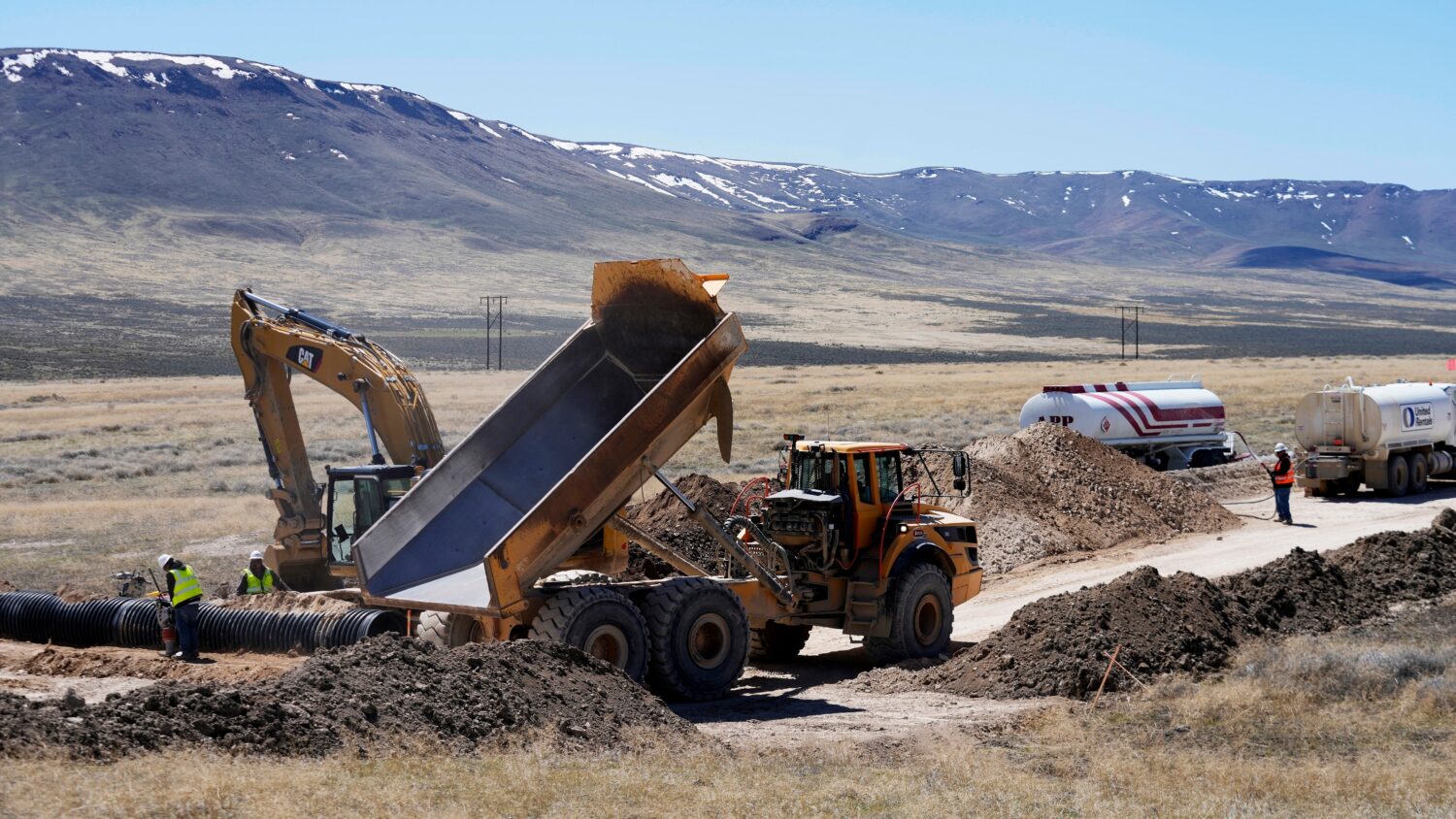 FILE - Construction continues at the Lithium Nevada Corp. mine site Thacker Pass project, April 24,...