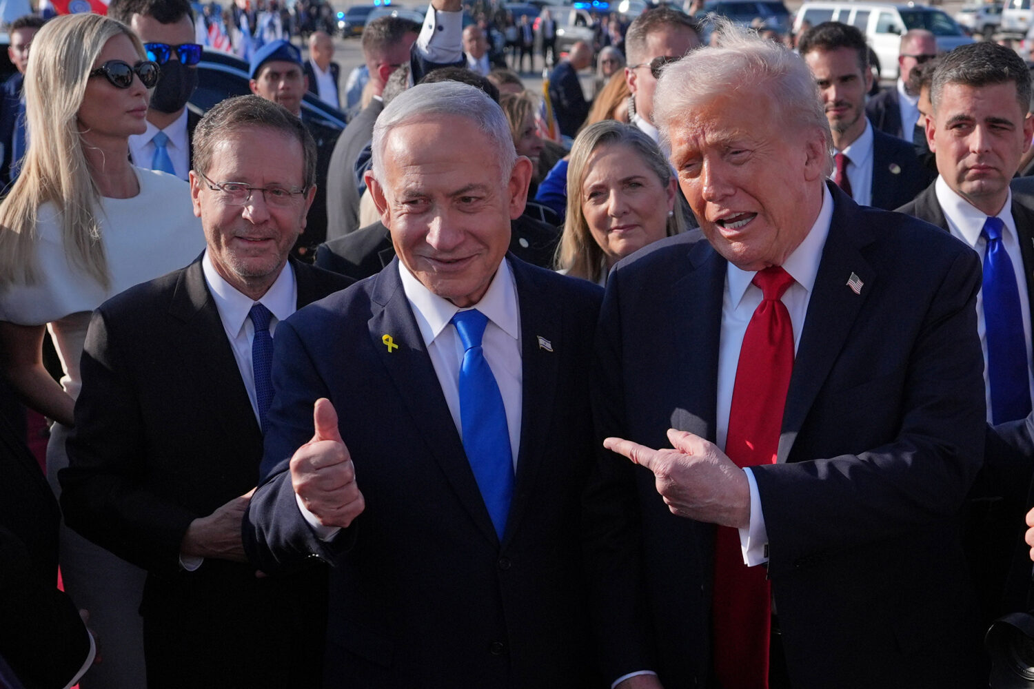 President Donald Trump poses for a photo with Israel's Prime Minister Benjamin Netanyahu before he ...