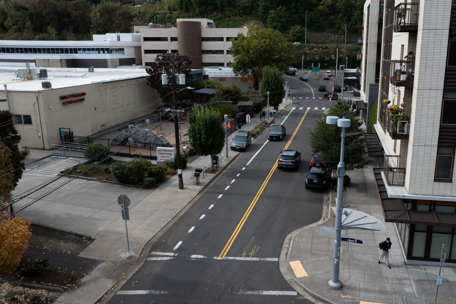 A U.S. Immigration and Customs Enforcement facility, at top left, is seen on Thursday, Oct. 9, 2025...