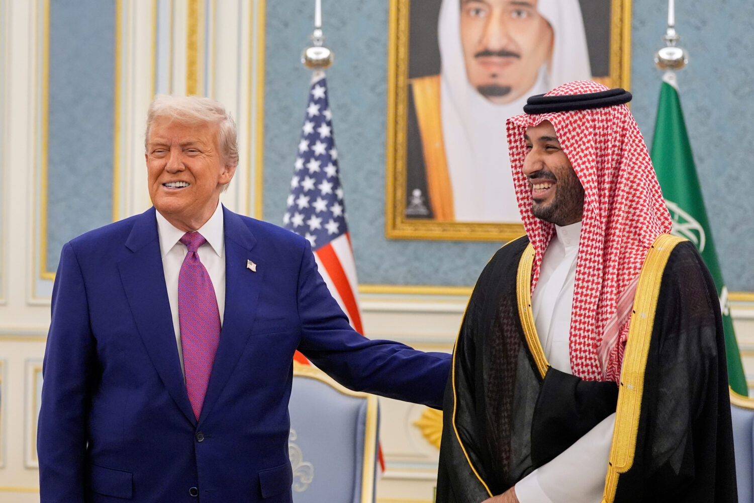 FILE - President Donald Trump and Saudi Crown Prince Mohammed bin Salman meet at the Royal Palace i...